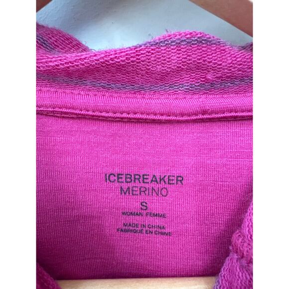 Icebreaker Merino  Small Wool Pink Striped Zip Up Hoodie Sweatshirt Super Soft - Picture 2 of 3